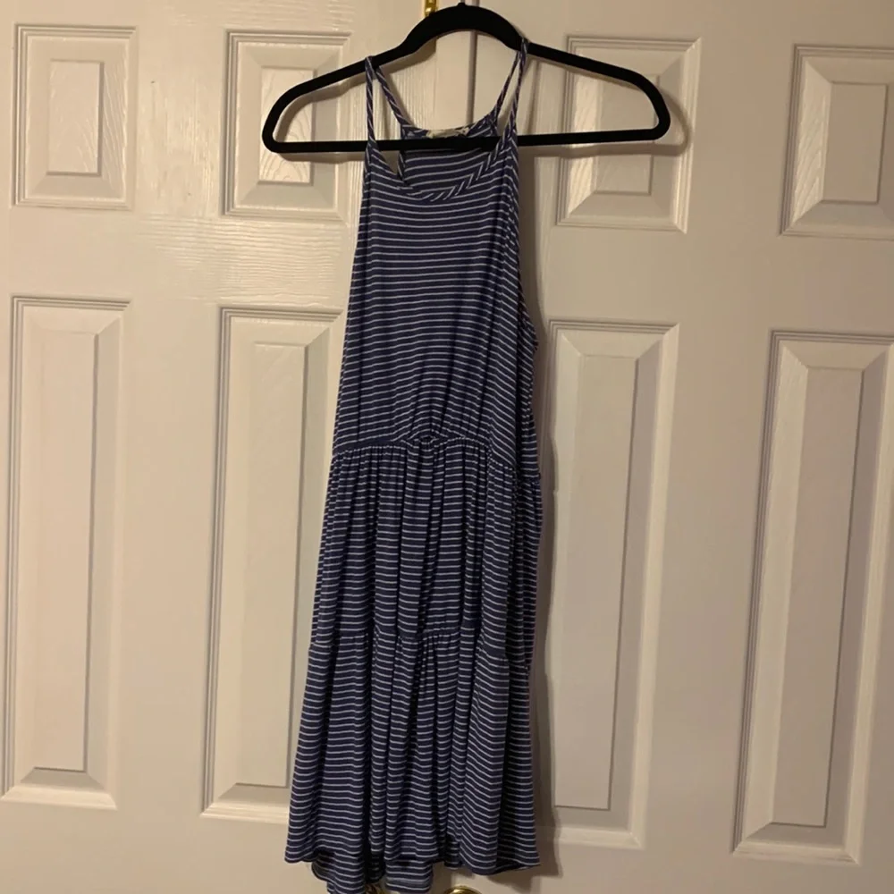 Olivia Rae denim blue and white t-strap dress. - Picture 1 of 4